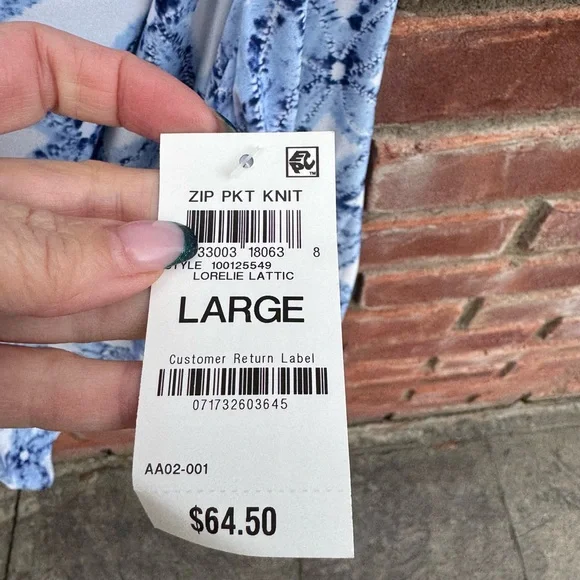 INC international concepts NEW BlueWhite Top long sleeve blouse shirt large - Picture 2 of 4